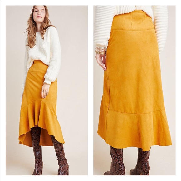 Anthropologie Dresses & Skirts - Maeve Cosima flounced midi skirt burnt yellow